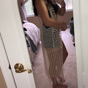 Long Crochet Open Vest Festival Ready Beach